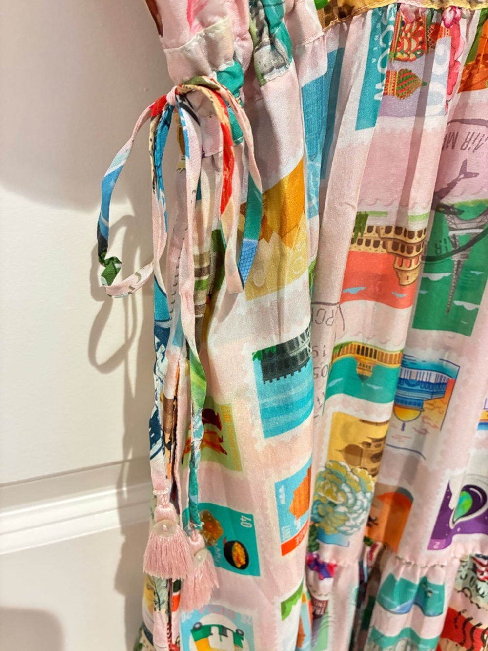 Johnny Was Silk White Multi Floral Postcard Maxi Dress - Picture 11 of 11
